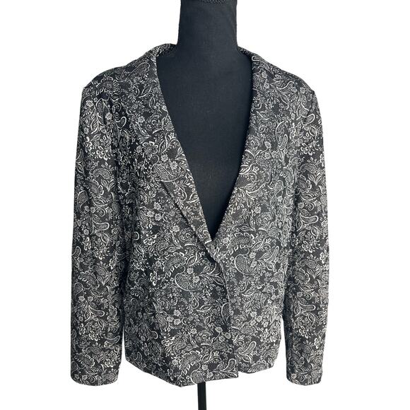 QVC Isaac Mizrahi Live! Super Stretch Woven Jacquard Blazer NWOT BLACK SIZE 10 - Picture 4 of 9